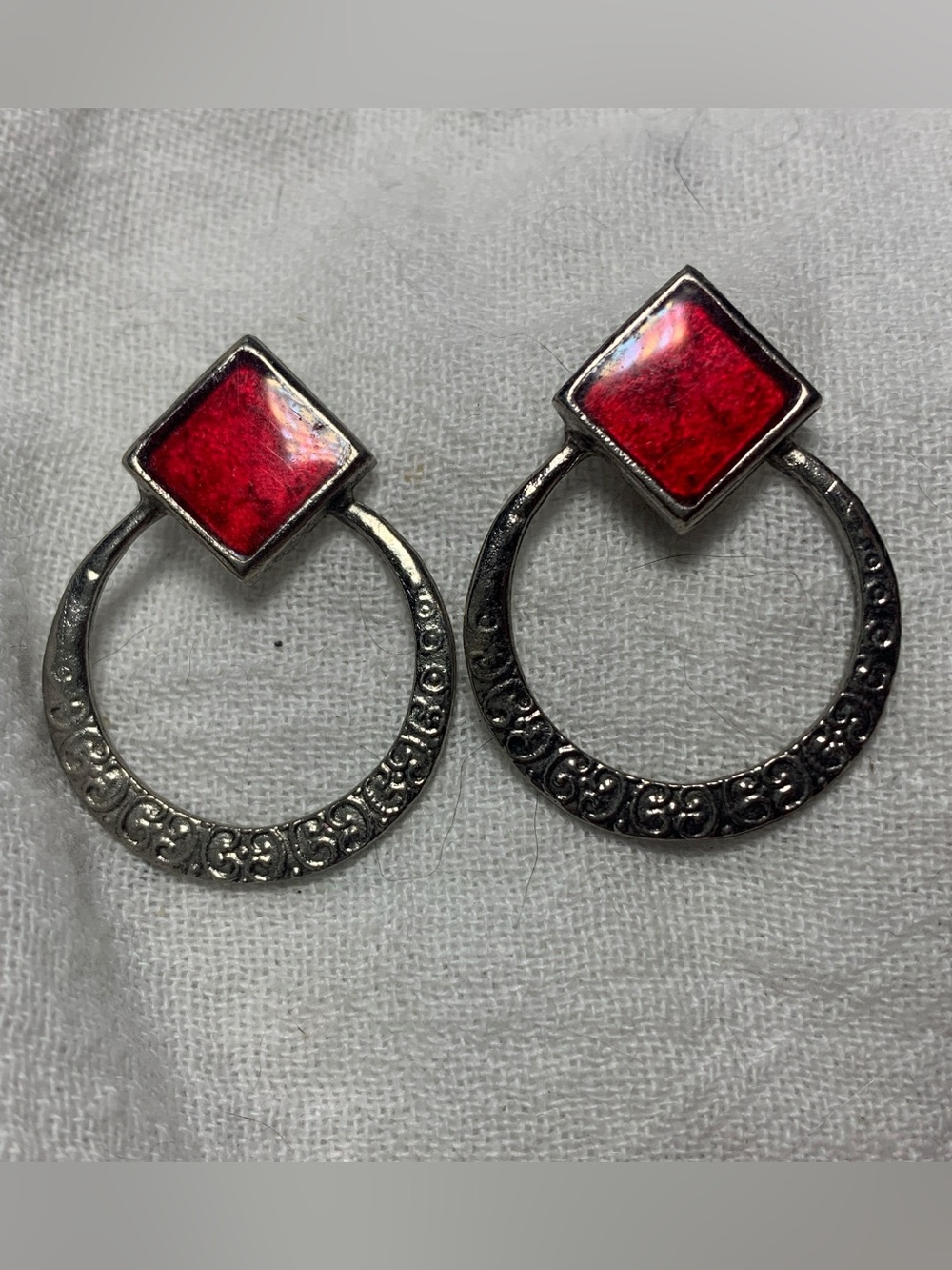 Pretty Pisces Red and Silver Earrings Large